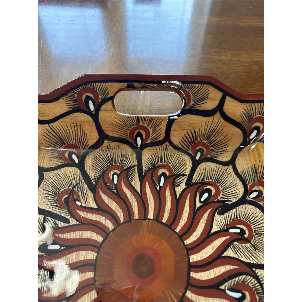 Handmade Wooden Tray With All Side Handles  12x12x 3 Inch Zihuatanejo Mexico